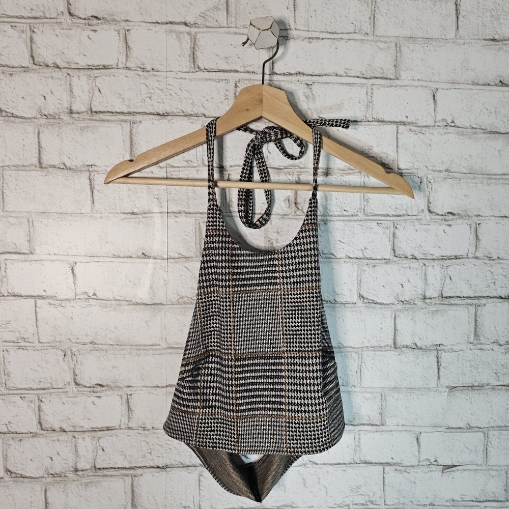 ☆ NOBLE U Cropped Plaid Halter Top, L ☆